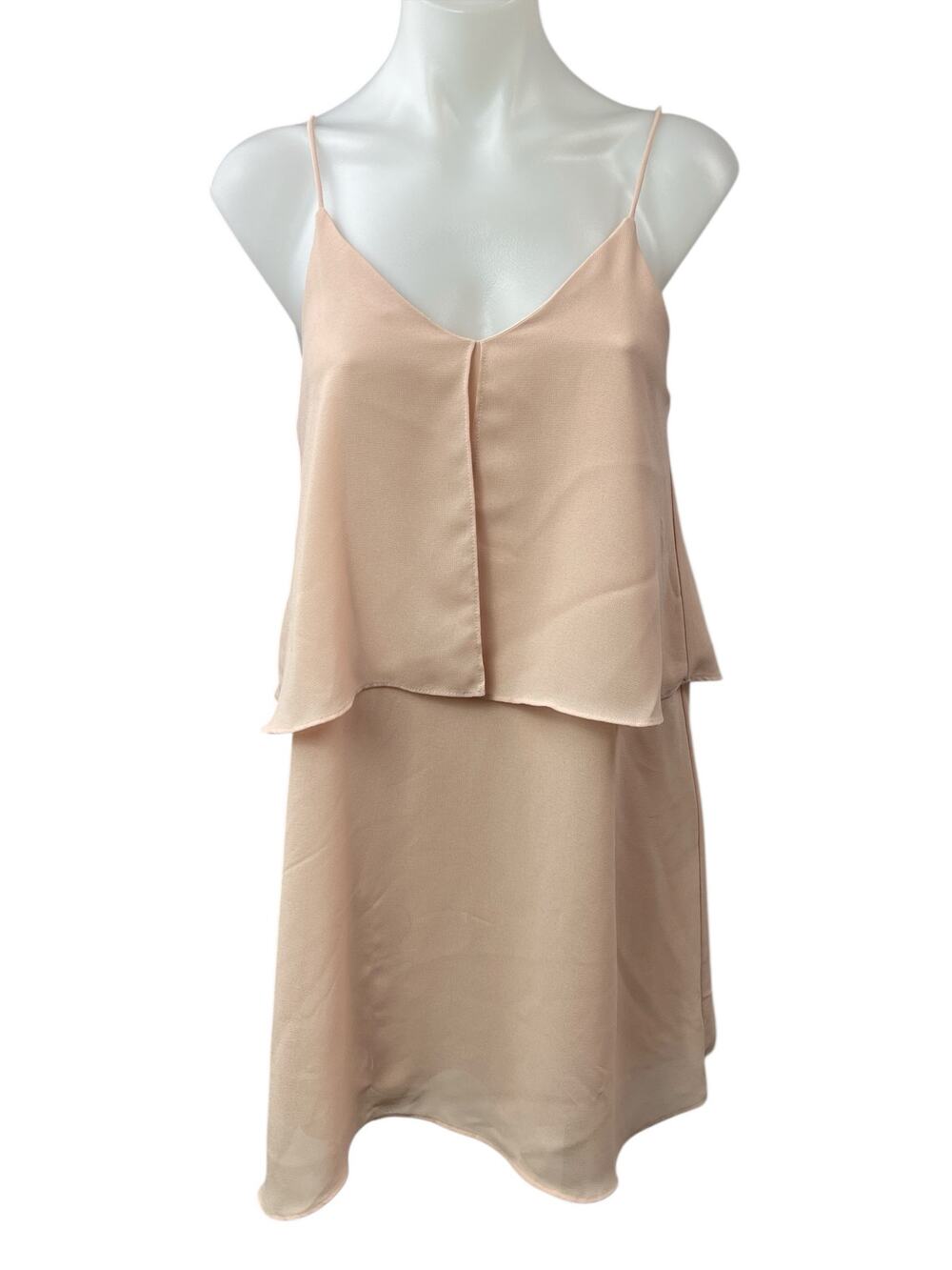 Mango MNG Beige Layered Sleeveless V Neck Cami Camisole Mini Shift Dress Size S